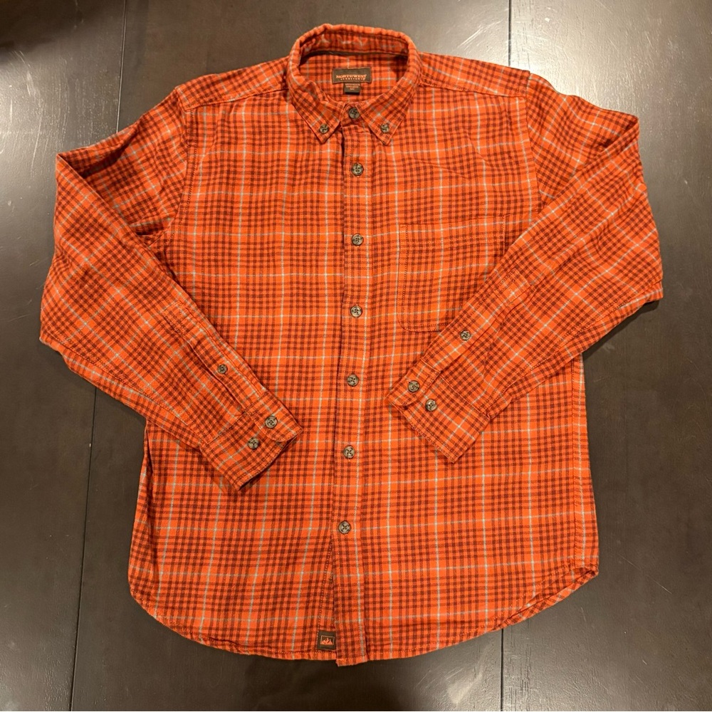Vintage Northwest Ter Flannel Shirt Small Orange Plaid Button Up Cotton 90s EUC